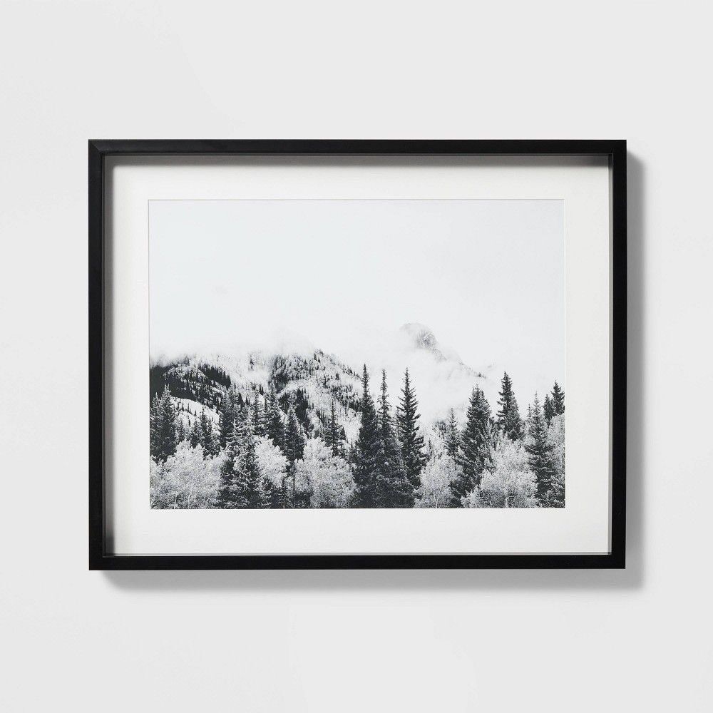 Threshold Studio McGee Foggy Mountains Framed Wall Art 30x24 Black Landscape